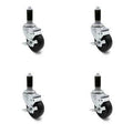 3 x 1.25 inch Hard Rubber Wheel Swivel Casters with Expanding Stem and Brake, Set of 4 V64796