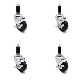 3 x 1.25 inch Hard Rubber Wheel Swivel Casters with Expanding Stem and Brake, Set of 4 V64796