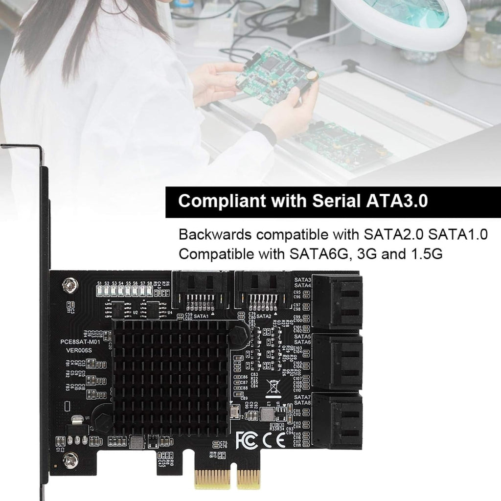 PCI-E to SATA3.0 Controller Expansion Card 8-Port, Pack of 2 Y227