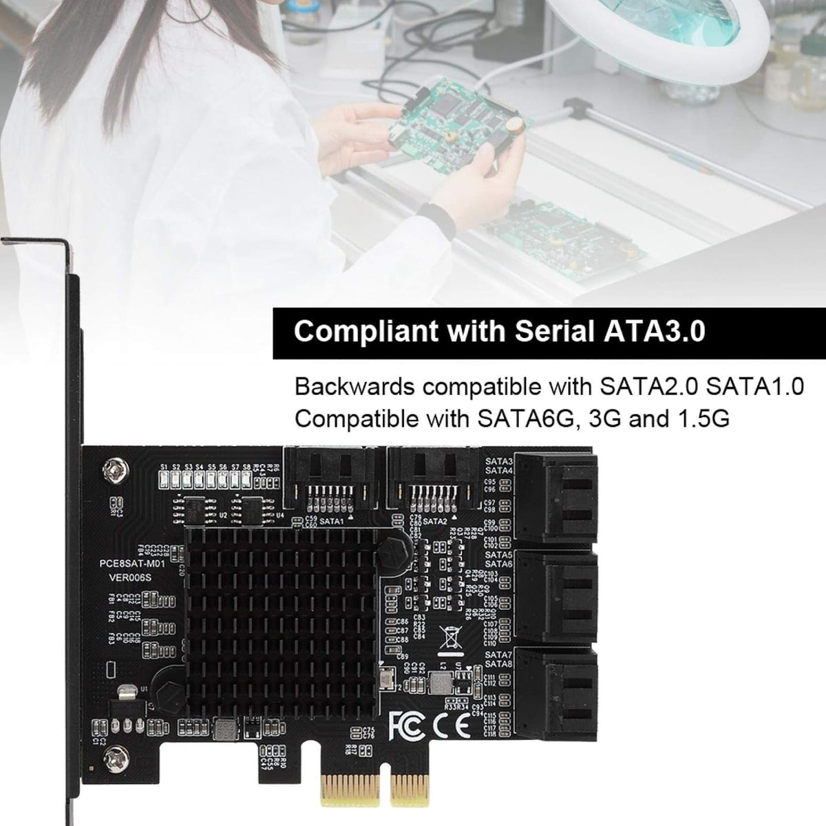 PCI-E to SATA3.0 Controller Expansion Card 8-Port, Pack of 2 Y227