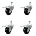 3 inch Soft Rubber Swivel Stem Caster Set with Total Lock Brake T100810
