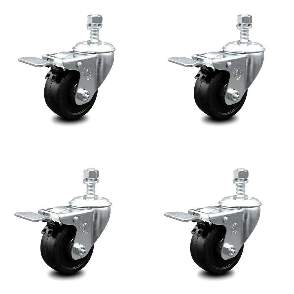 3 inch Soft Rubber Swivel Stem Caster Set with Total Lock Brake T100810