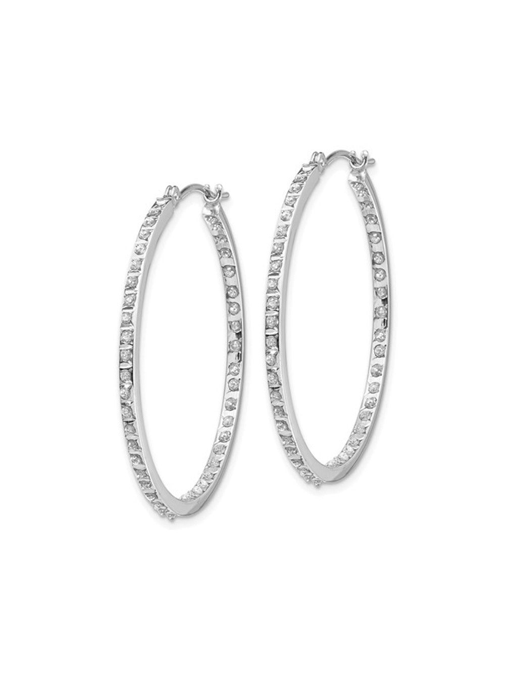 14K White Gold Diamond Hoop Earrings (1 1/3 Inch) N96769