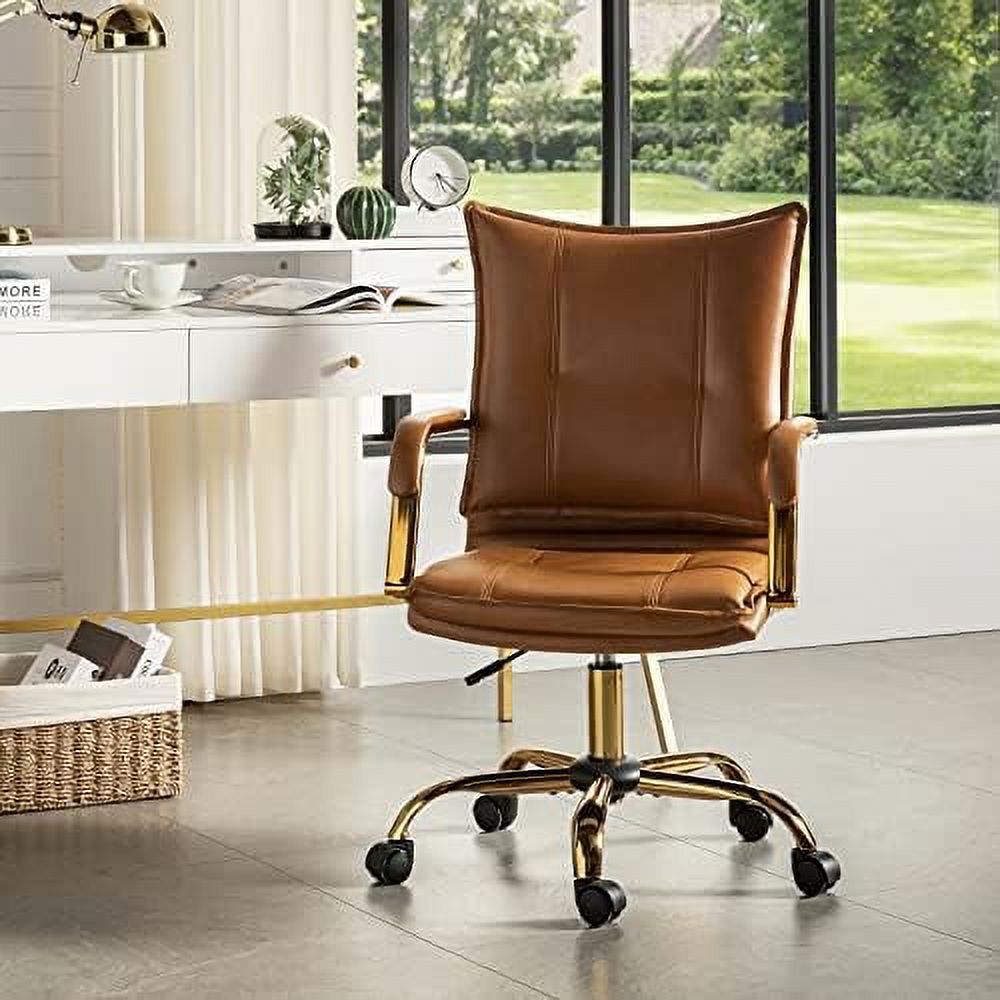 Camel Faux Leather Adjustable Swivel Office Desk Chair P7111