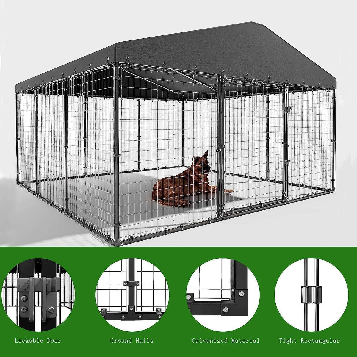 Large Heavy Duty Galvanized Steel Outdoor Dog Kennel with Roof and Double Safety Locks E5366