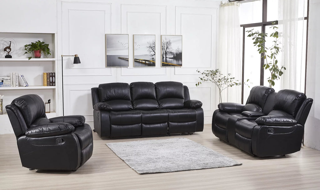 Black Bonded Leather Reclining Sofa 3 Piece Set S37572