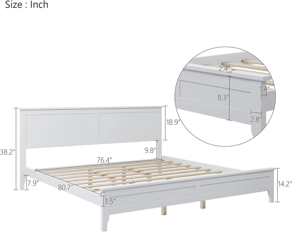 King Size White Platform Bed Frame with Headboard C870