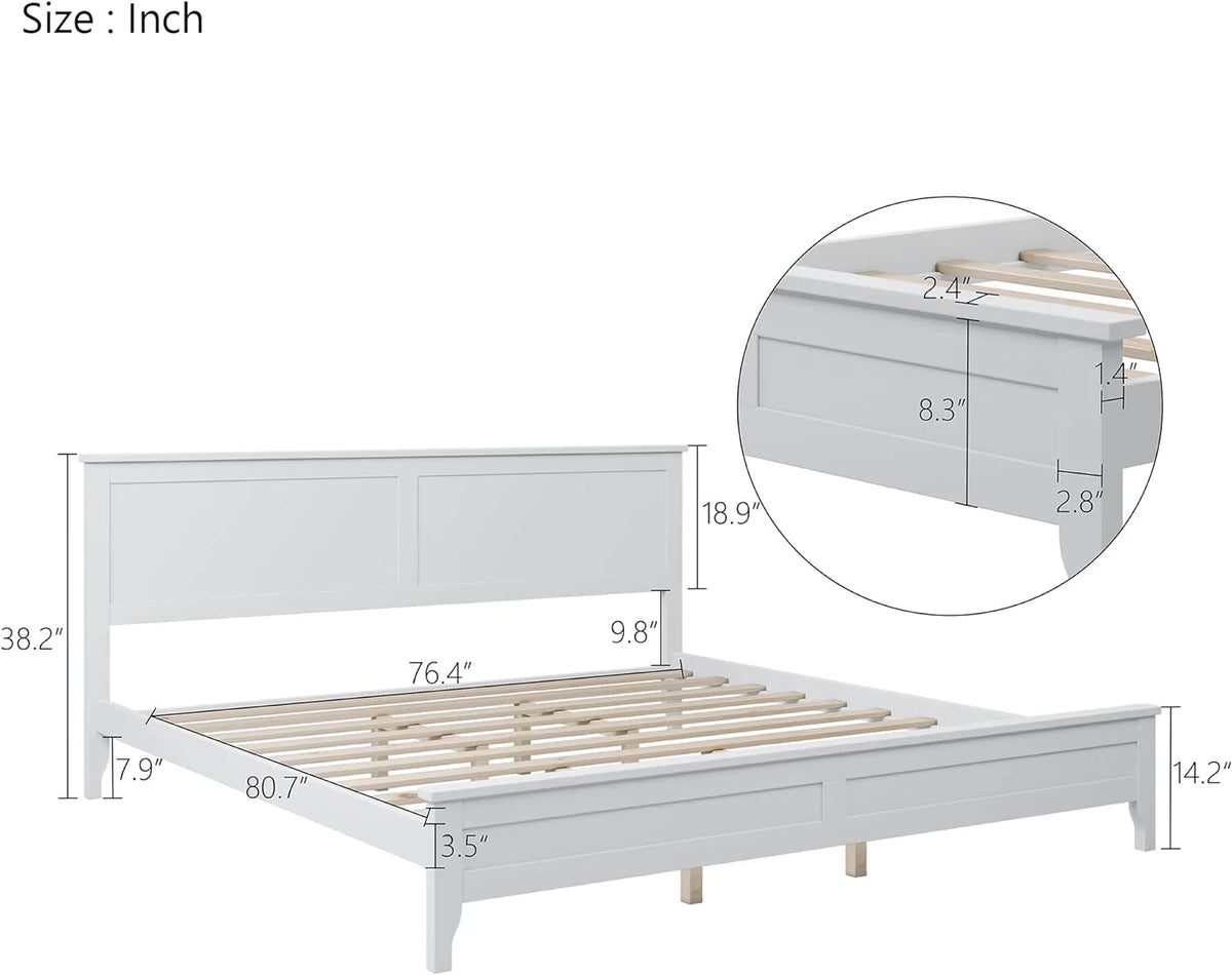 King Size White Platform Bed Frame with Headboard C870