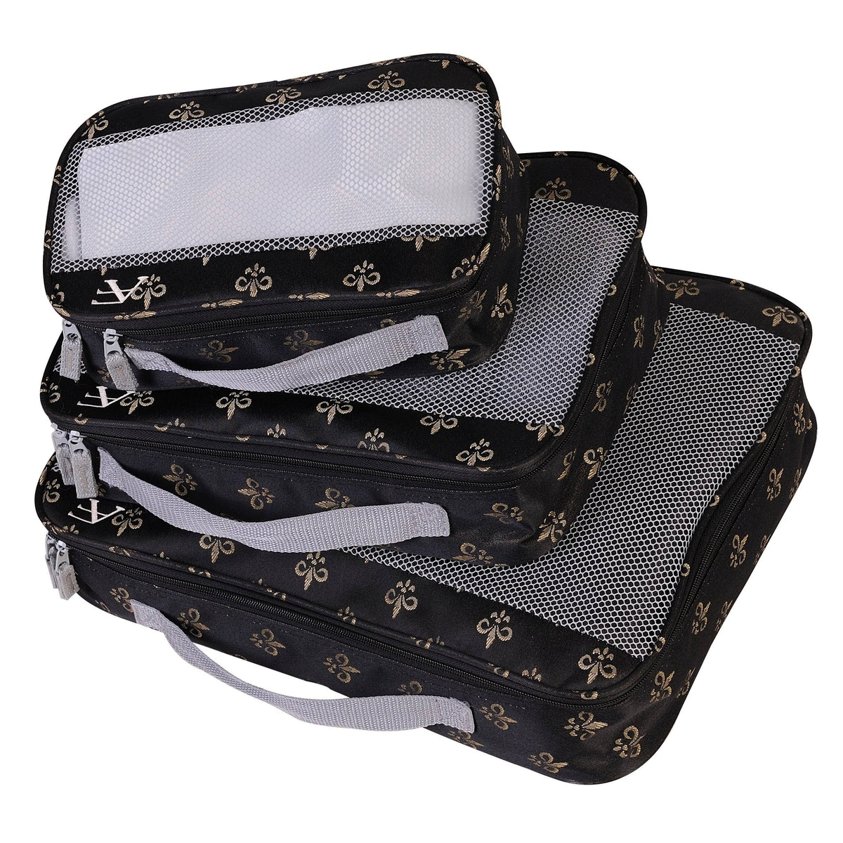 Black Fleur De Lis Packing Cubes 3-Piece Set S743
