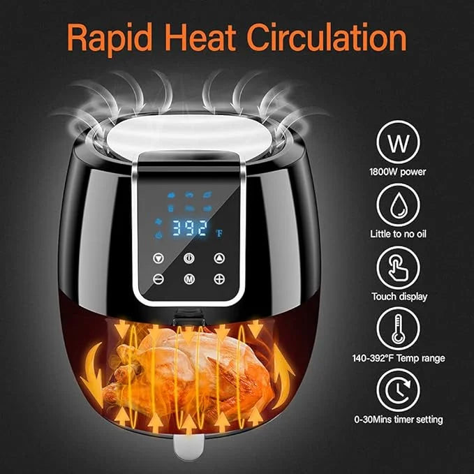6-in-1 Air Fryer 7Qt 6.5L Smart Electric Hot Airfryer BLACK E6674