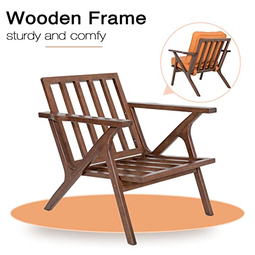 Brown Leather Upholstered Armchair with Wood Frame I9123