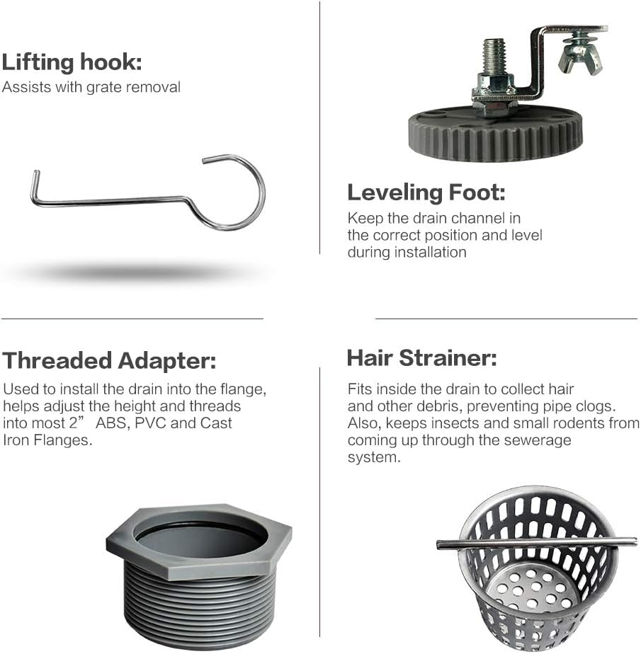 Brushed 304 Stainless Steel Rectangle Linear Shower Drain with Hair Strainer X68324