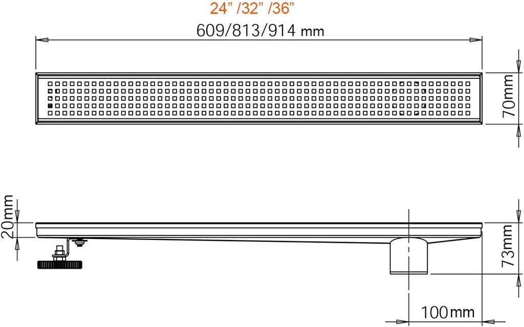Brushed 304 Stainless Steel Rectangle Linear Shower Drain with Hair Strainer X68324