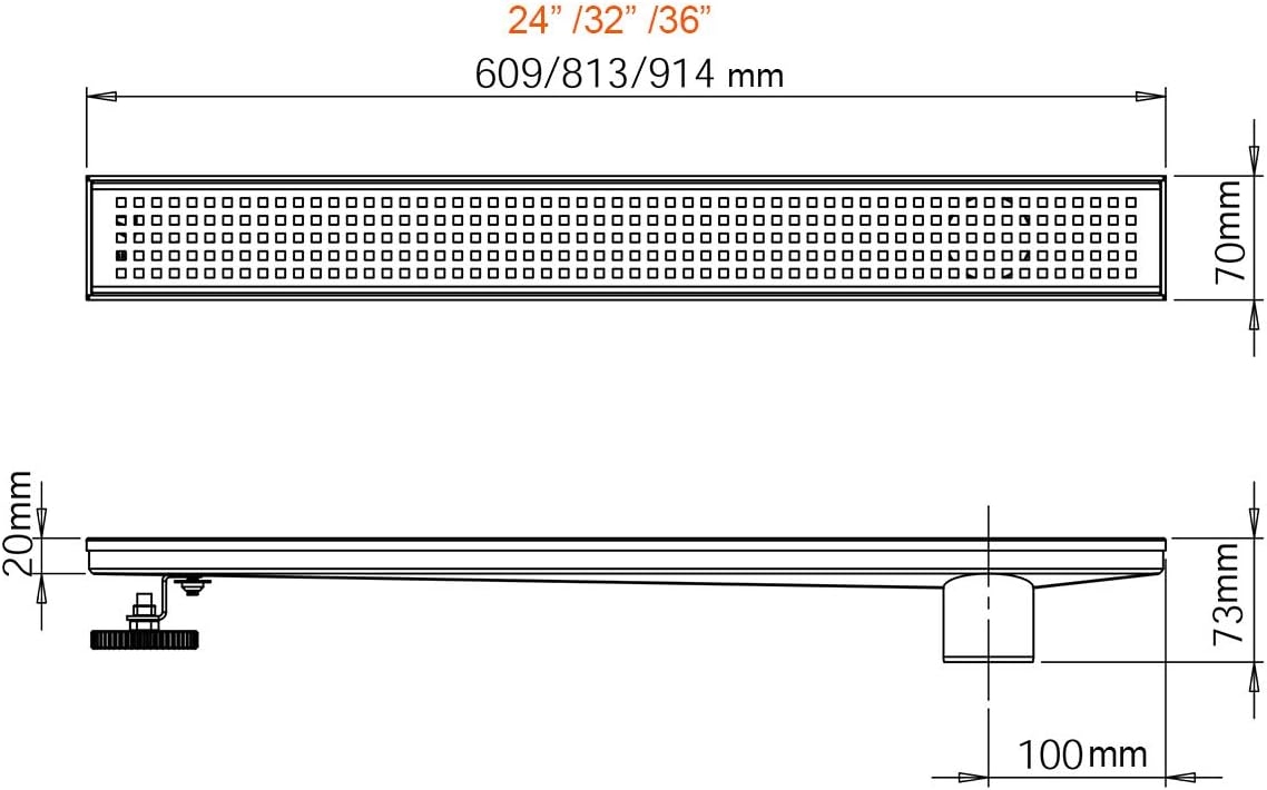 Brushed 304 Stainless Steel Rectangle Linear Shower Drain with Hair Strainer X68324