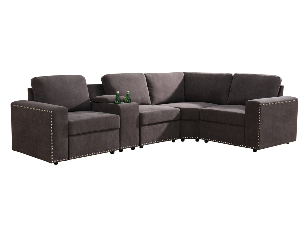 Brown 5-Pieces USB Power Outlet Sofa Set Y4786
