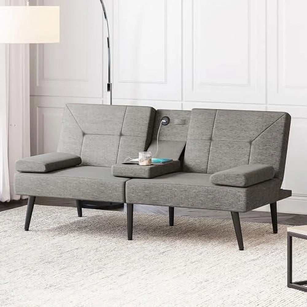 Black Convertible Sofa Bed with USB Ports and Adjustable Backrest Q7009