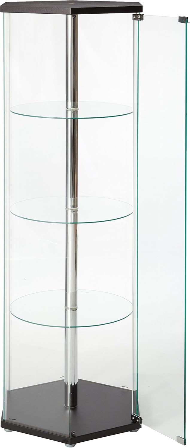 Hexagon Shaped Curio Cabinet Black and Clear V403290
