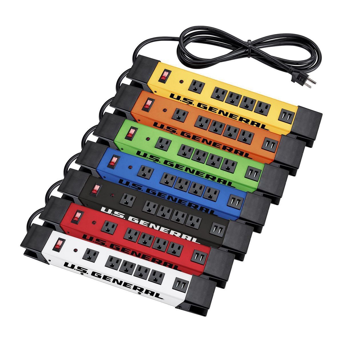 5-Outlet Magnetic Power Strip with Metal Housing and 2 USB Ports E353838