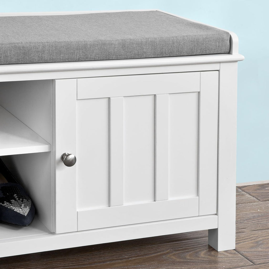 White Shoe Storage Bench with 2 Doors and Removable Seat Cushion W478