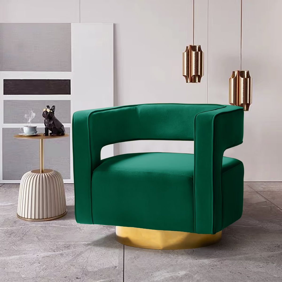 Green Velvet Swivel Accent Chair with Gold Metal Base D182364