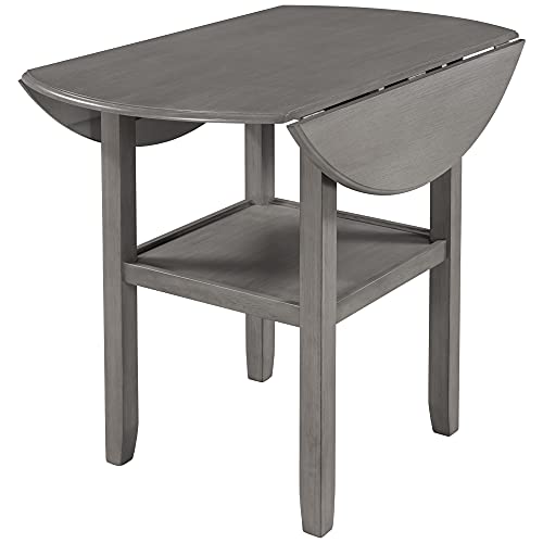 3 Piece Round Drop Leaf Counter Height Dining Table and Chairs Set with Storage Shelf F380