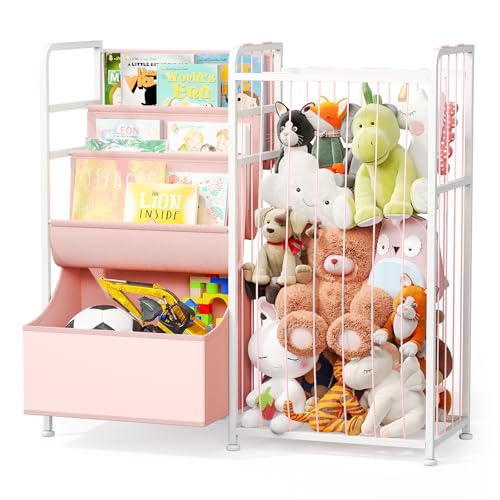 White Kids Bookshelf and Stuffed Animal Storage with Toy Box G4211
