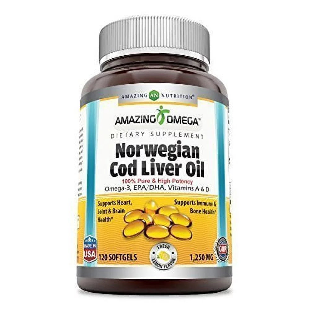 Norwegian Cod Liver Oil 1250 mg Softgels, 120 Count, 2 Pack L900