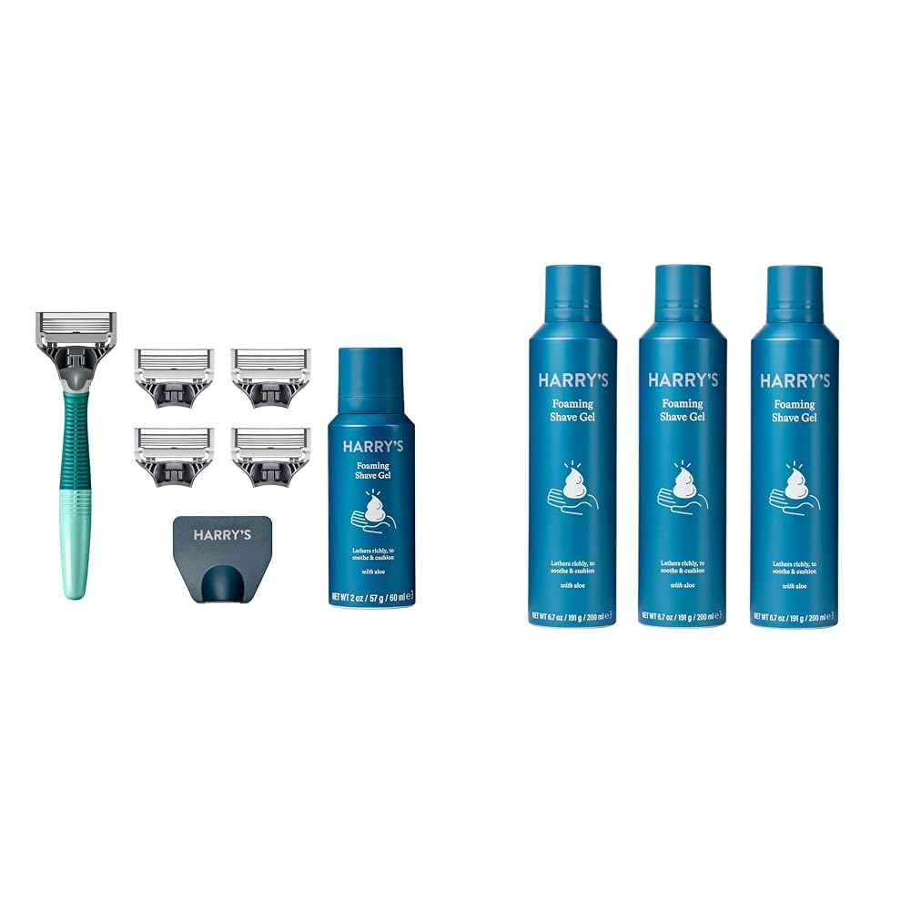 Men's Razor Set with 5 Razor Blade Refills, Travel Blade Cover, 2 oz Shave Gel (Sage) & Shave Gel - 3 pack (6.7oz) N8906