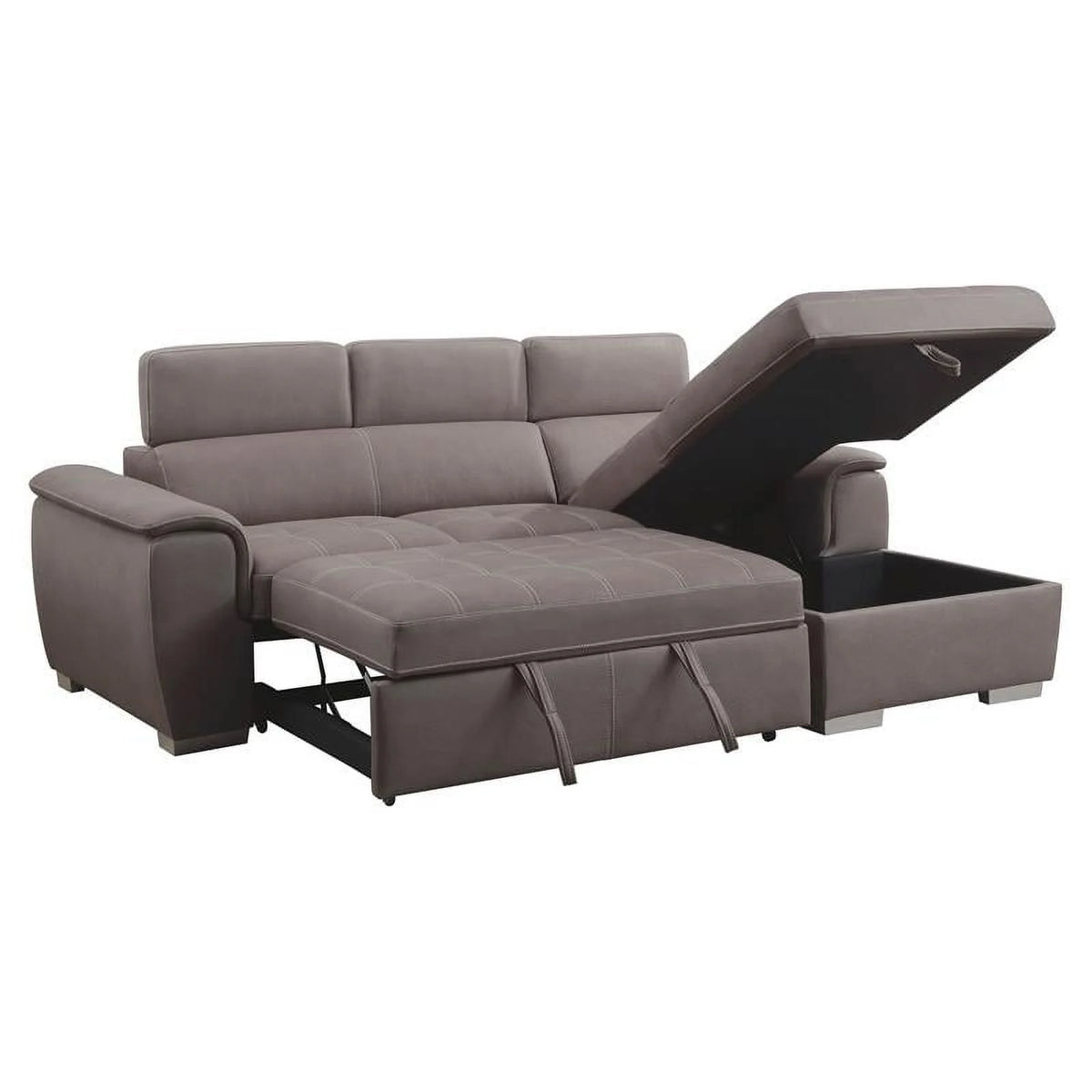 Light Brown Fabric Sleeper Sectional Sofa with Storage J88274