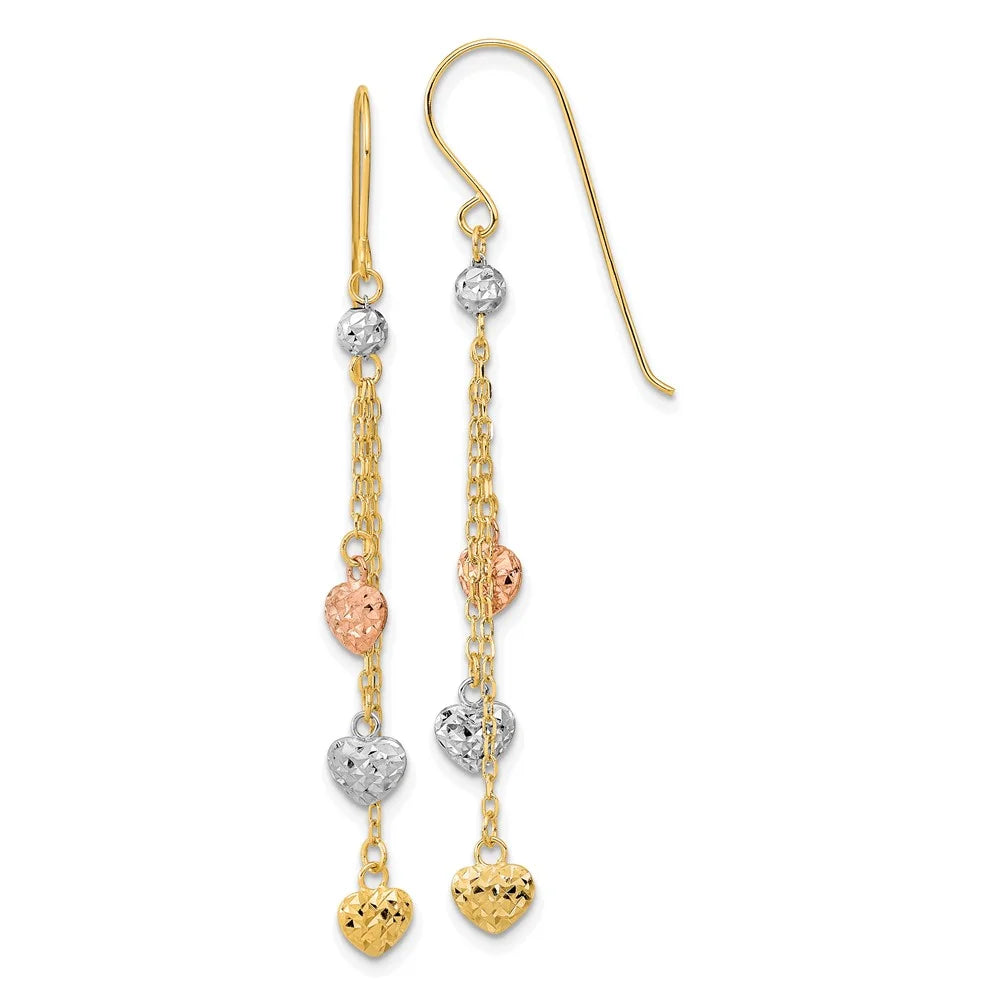 14 Karat Tri-color Diamond-cut Dangle Earrings D6098