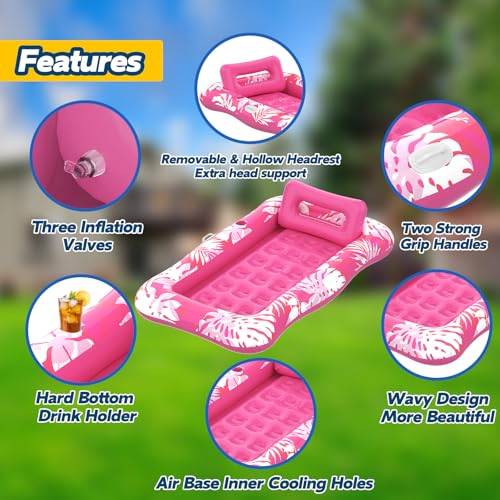 76" x 48" Inflatable Tanning Pool Lounger Float with Pillow S77867