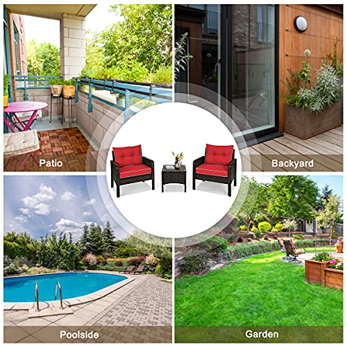 3 Piece Brown Rattan Patio Furniture Set with Cushions E106970