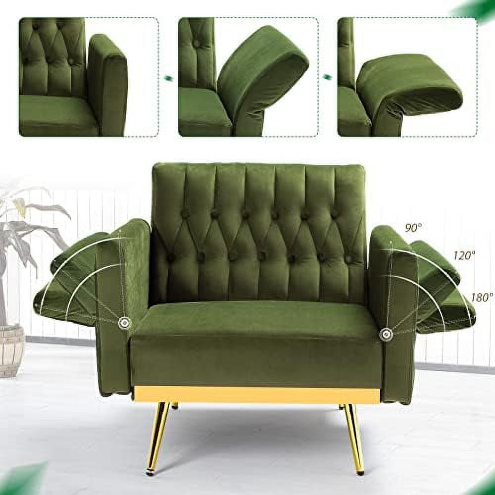 Olive Green Velvet Single Recliner Armchair with Ottoman and Pillow O28773