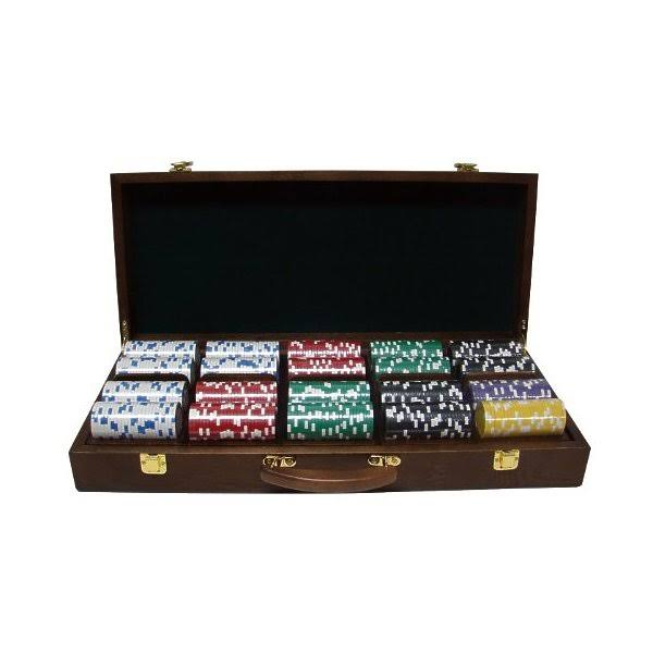 500ct. 14g Poker Chip Set in Walnut Wooden Carry Case Y189935