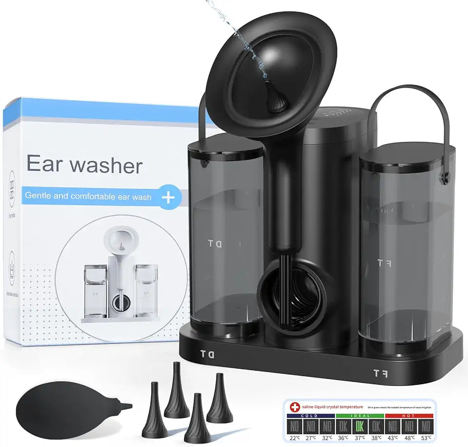 Electric Ear Wax Removal Kit with 4 Pressure Levels, 2 Tanks & Hanging Rack, Black H576