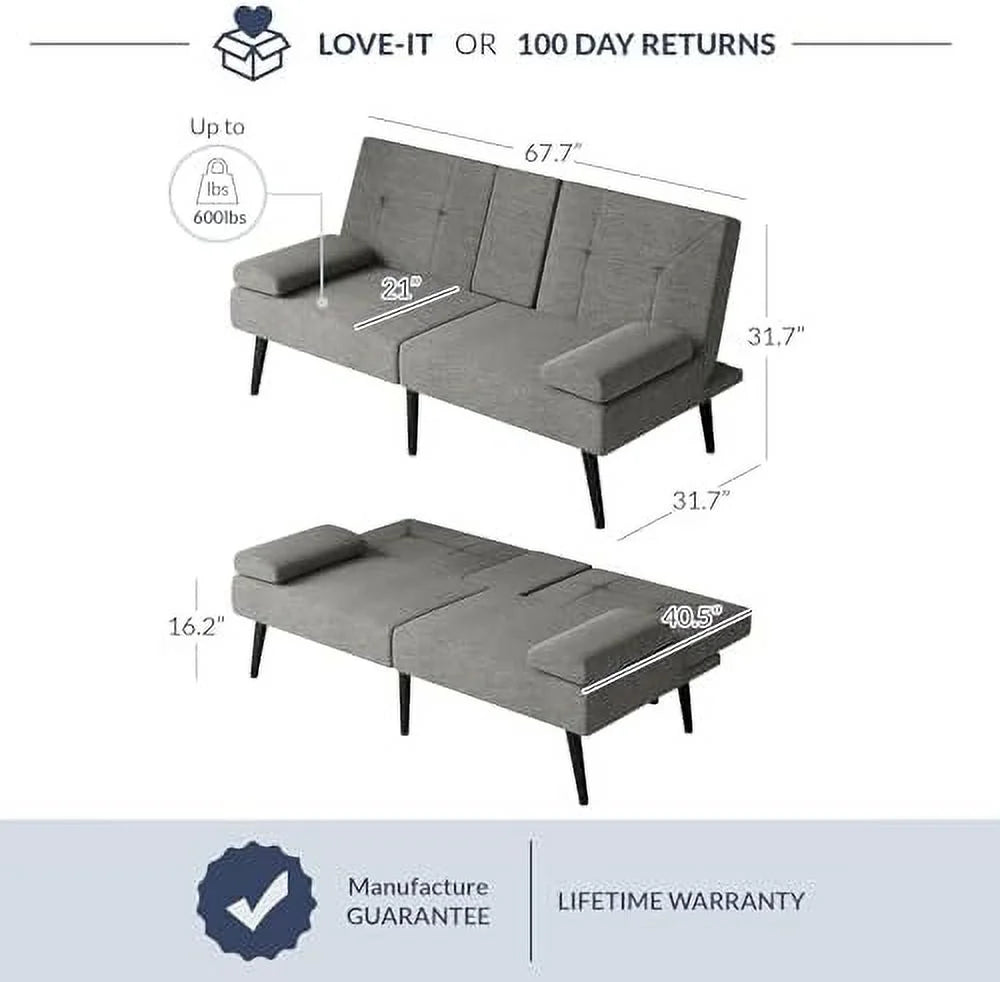 Black Convertible Sofa Bed with USB Ports and Adjustable Backrest Q7009
