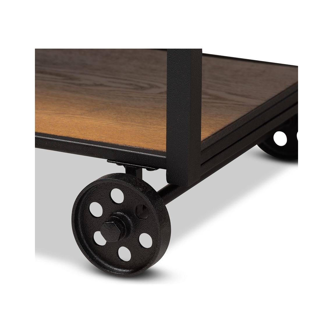 Walnut Brown Finished Wood and Black Finished Metal Console Cart J56962