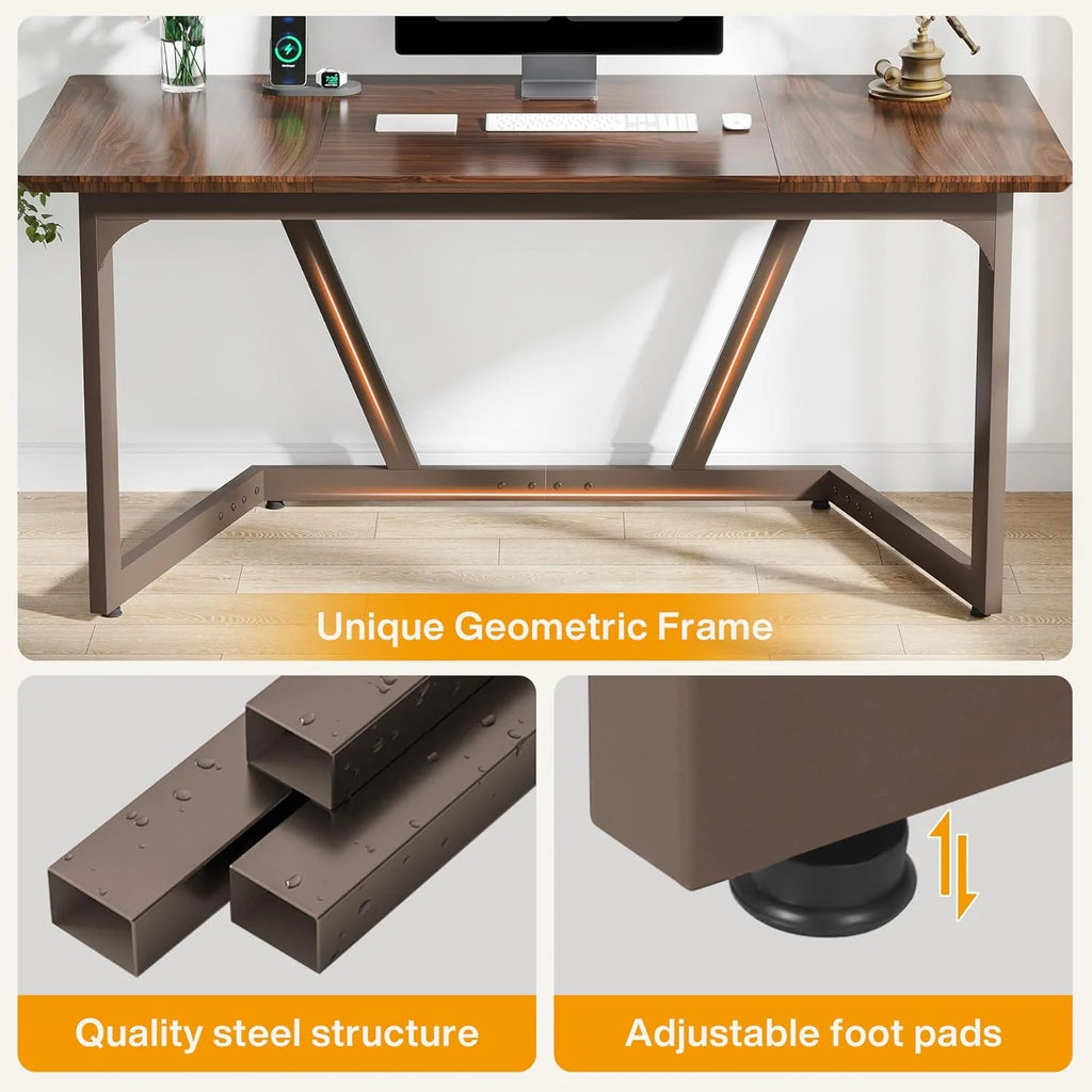 55 Inch Walnut Computer Desk V78817