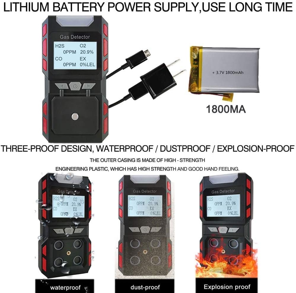 4 Gas Monitor Multi Gas Detector Rechargeable Portable Gas Detector W14544