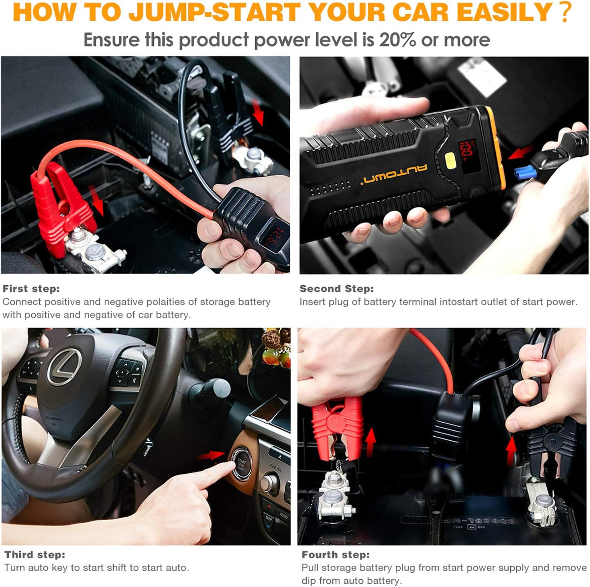 1000A Peak 21000mAh 12V Car Battery Charger with LED Light N836250