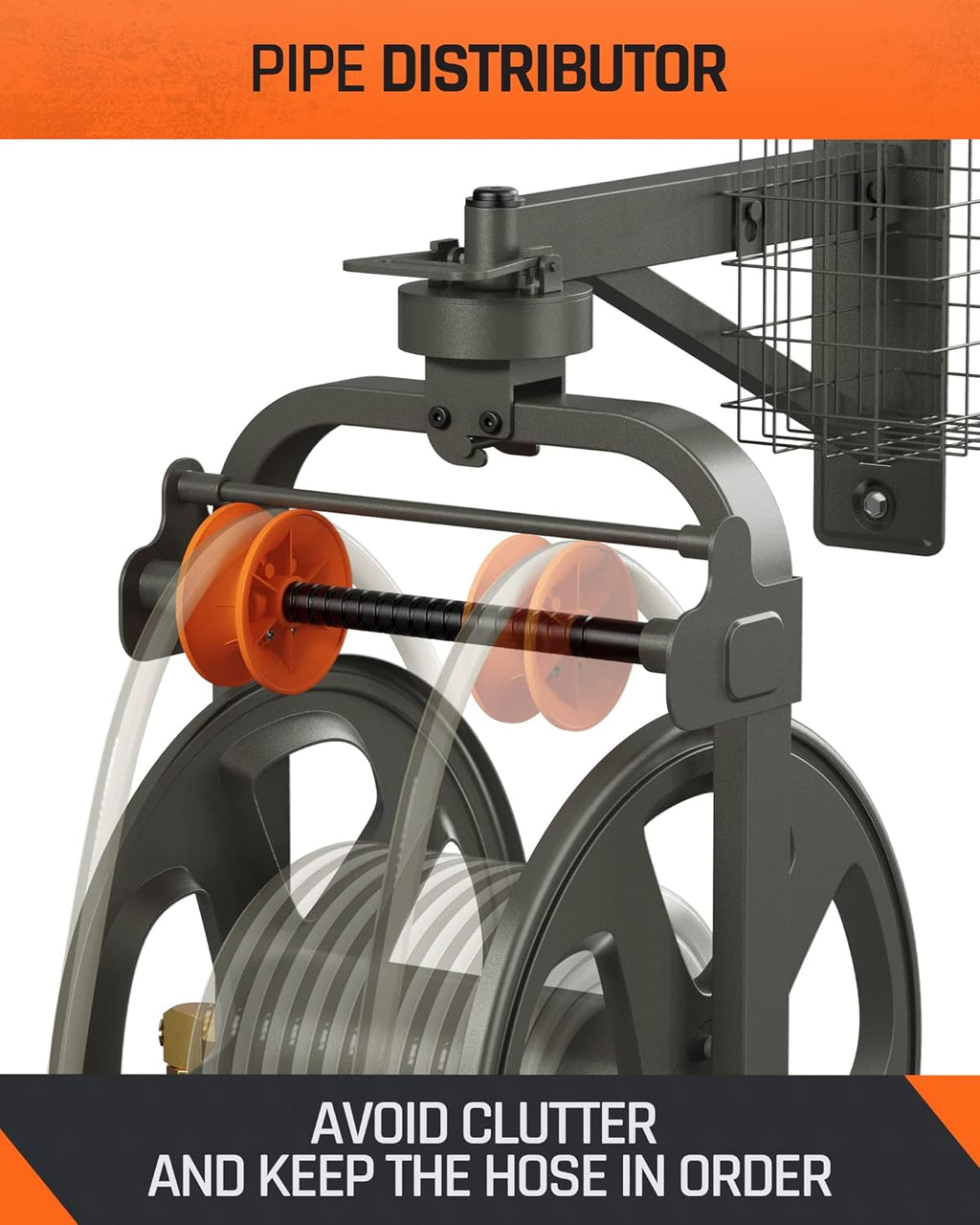 Wall Mounted Metal Hose Reel with Detachable Basket B71558