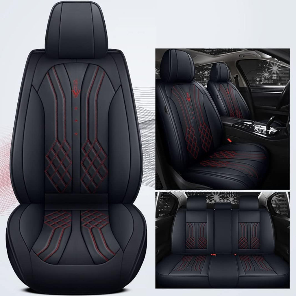 Black Red Synthetic Leather Car Seat Cover Set B9208