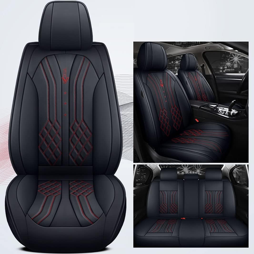 Black Red Synthetic Leather Car Seat Cover Set B9208