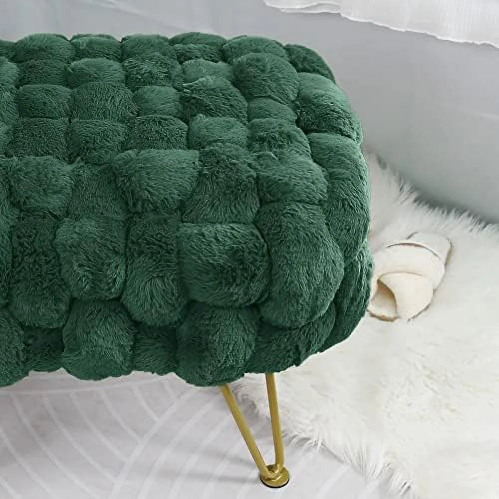 Pink Soft Faux Ottoman Fuzzy Bench Seat 27"x20"x19" Sturdy Accent Coffee Table Fluffy Shoe Stool with Golden Legs M737