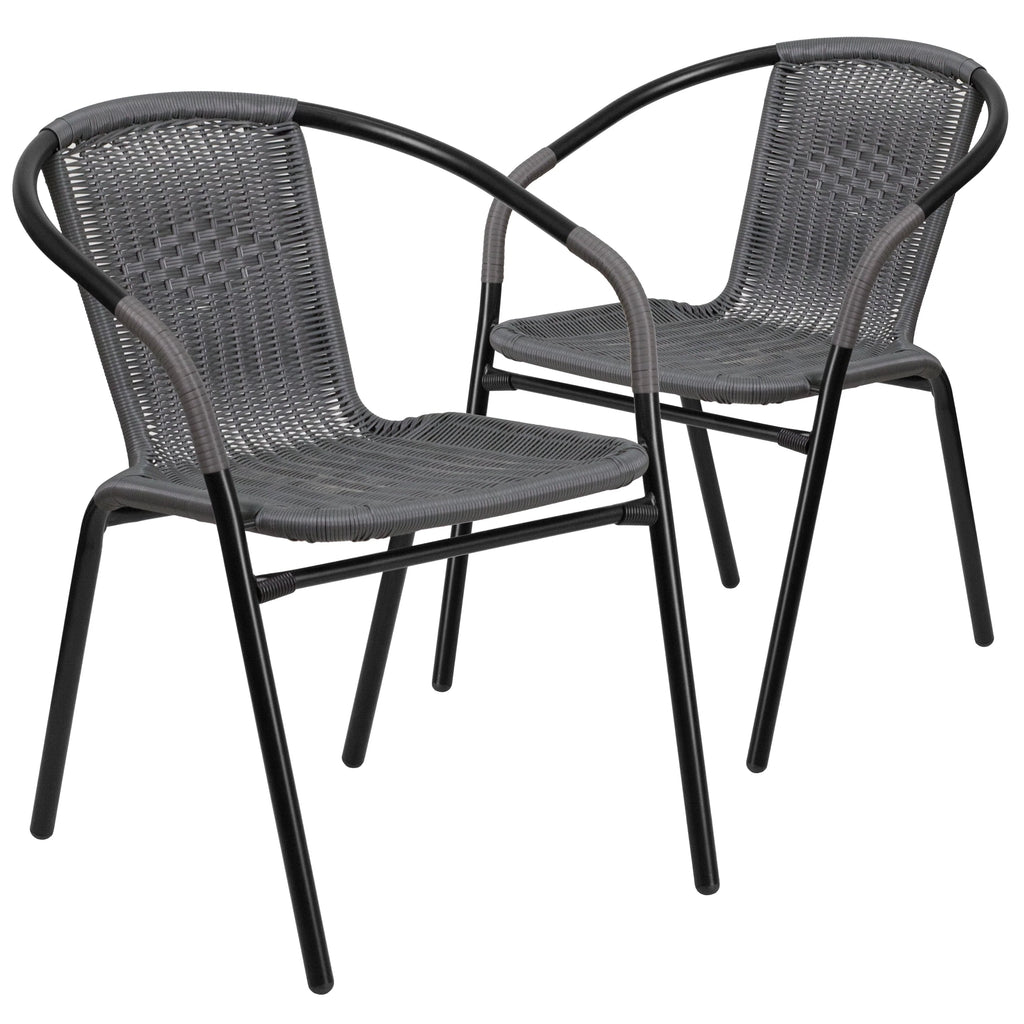 2 Pack Gray Rattan Stack Chair E6873
