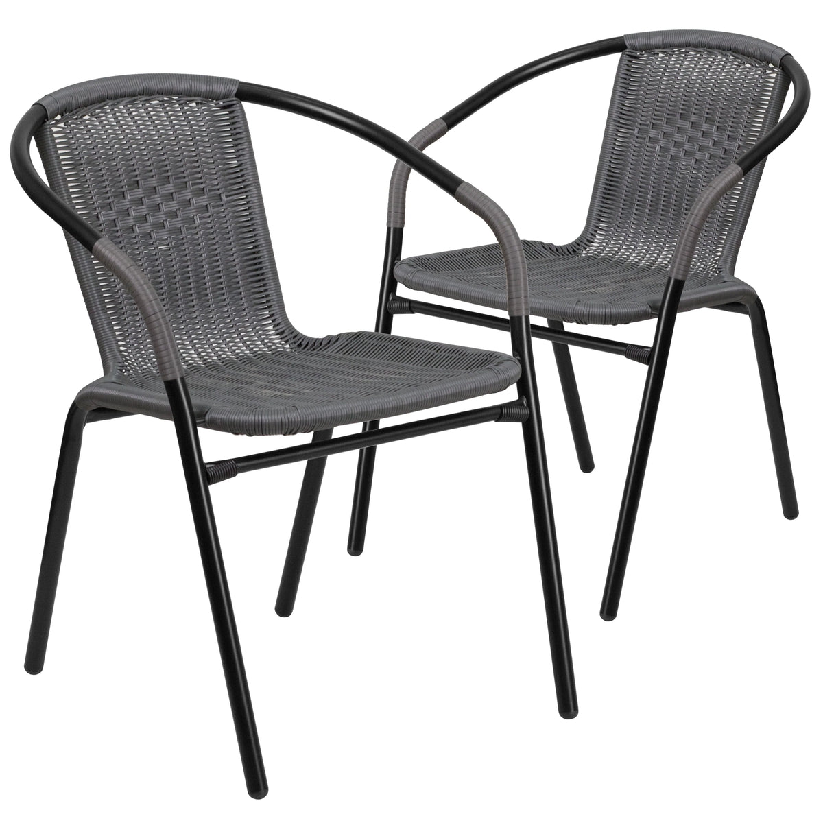2 Pack Gray Rattan Stack Chair E6873