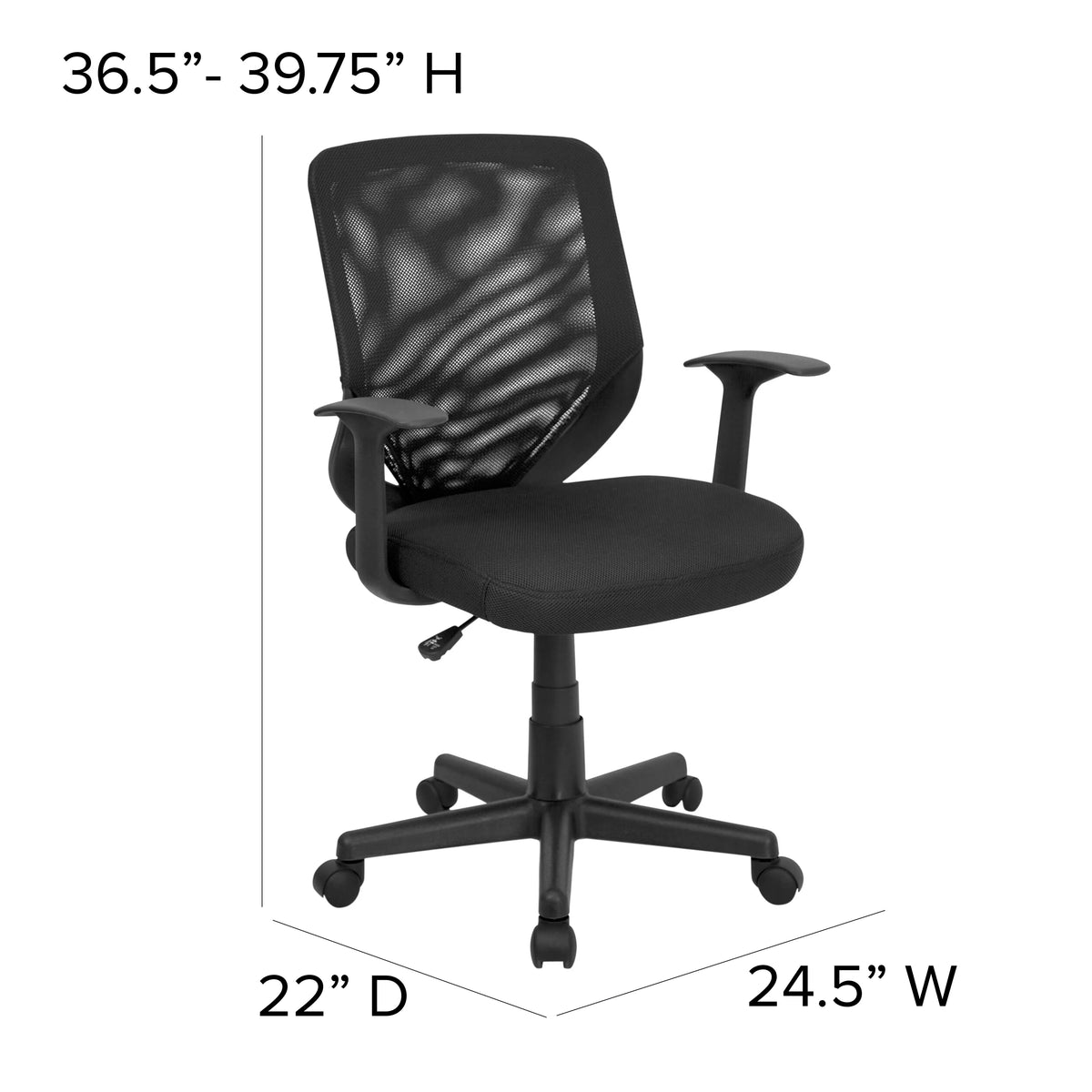 Black Mesh Swivel Task Office Chair with T-Arms R6219