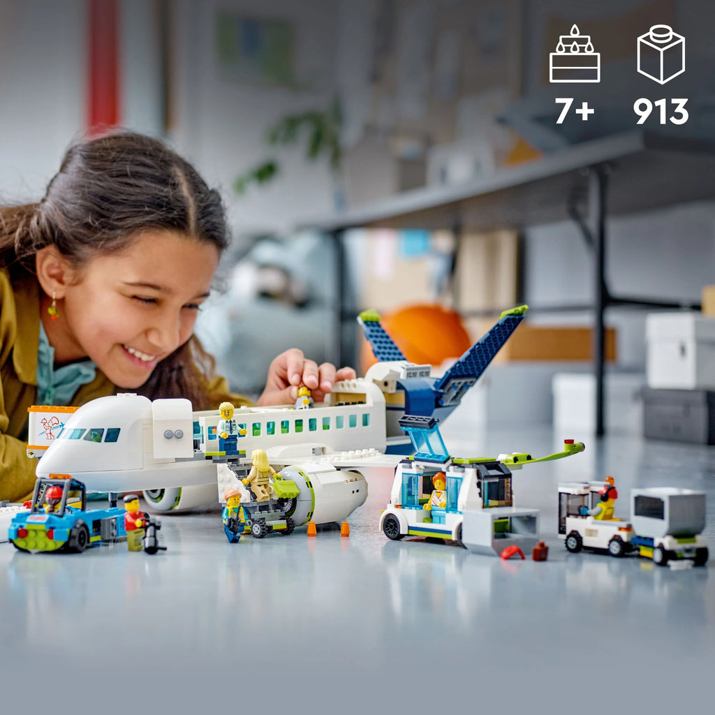 LEGO City Passenger Airplane Building Toy Set with Large Airplane, Passenger Bus, Luggage Truck, Container Loader, and 9 Minifigures C845
