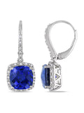 Lab-Created Blue Sapphire & Diamond Earrings 6.70 Carat in Sterling Silver Y57350