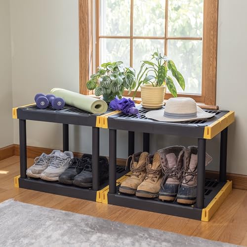 4-Tier Heavy Duty Plastic Storage Shelving Unit, 100lbs/shelf, 2 Pack M573